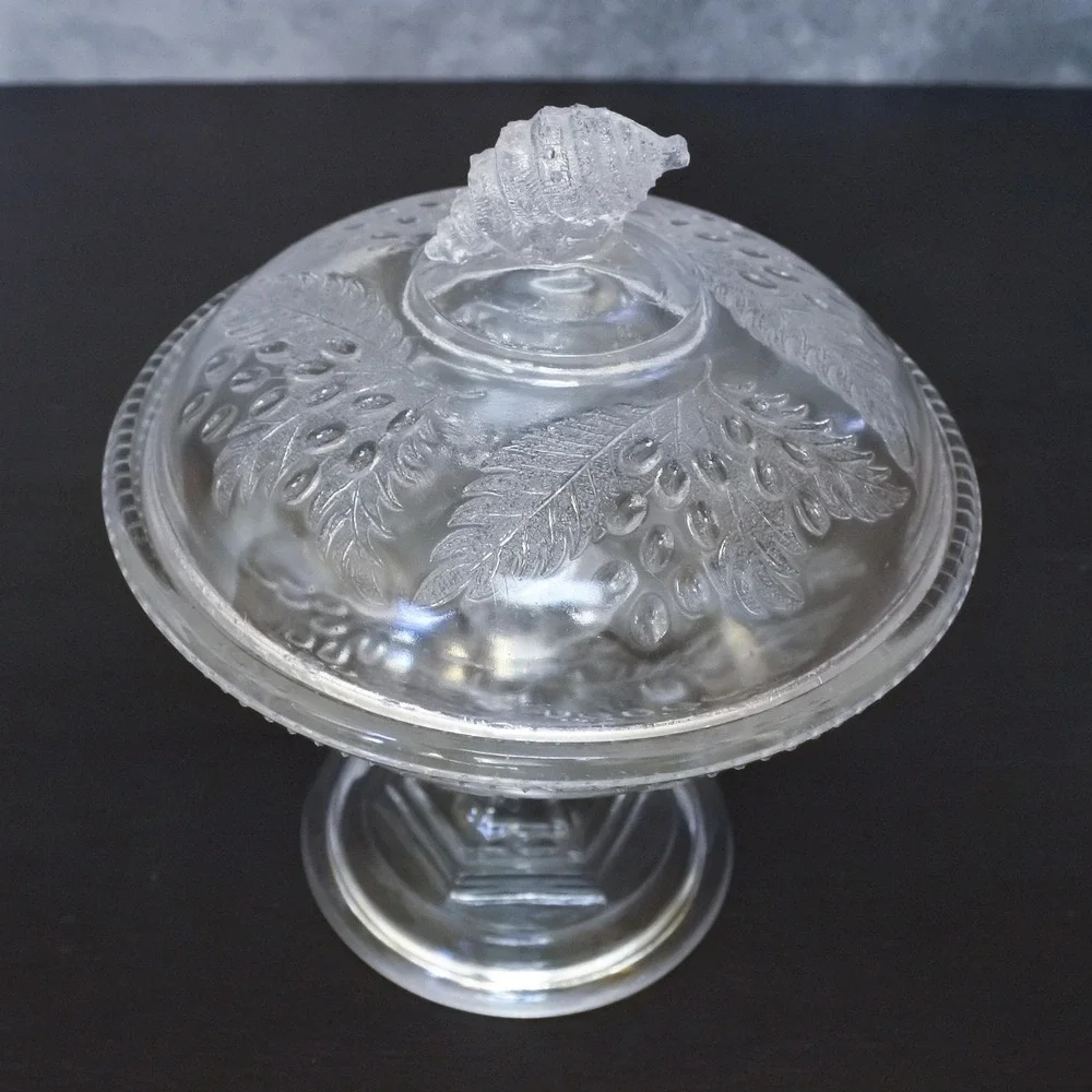 Antique 1870s McKee & Bros American Pressed Glass Barberry Covered Tall Compote